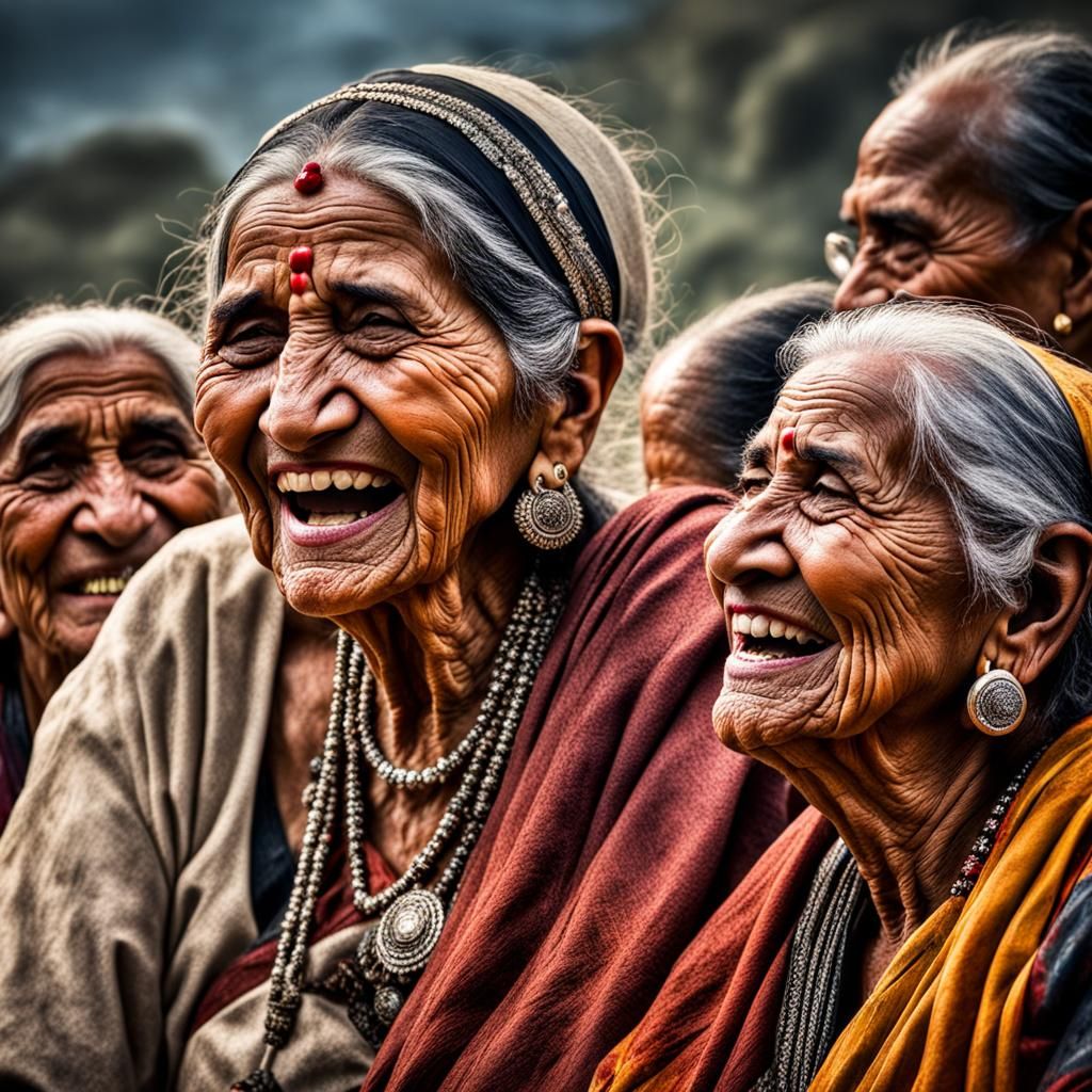 Laughing Indigenous Grandmother in Hyperrealistic Detail