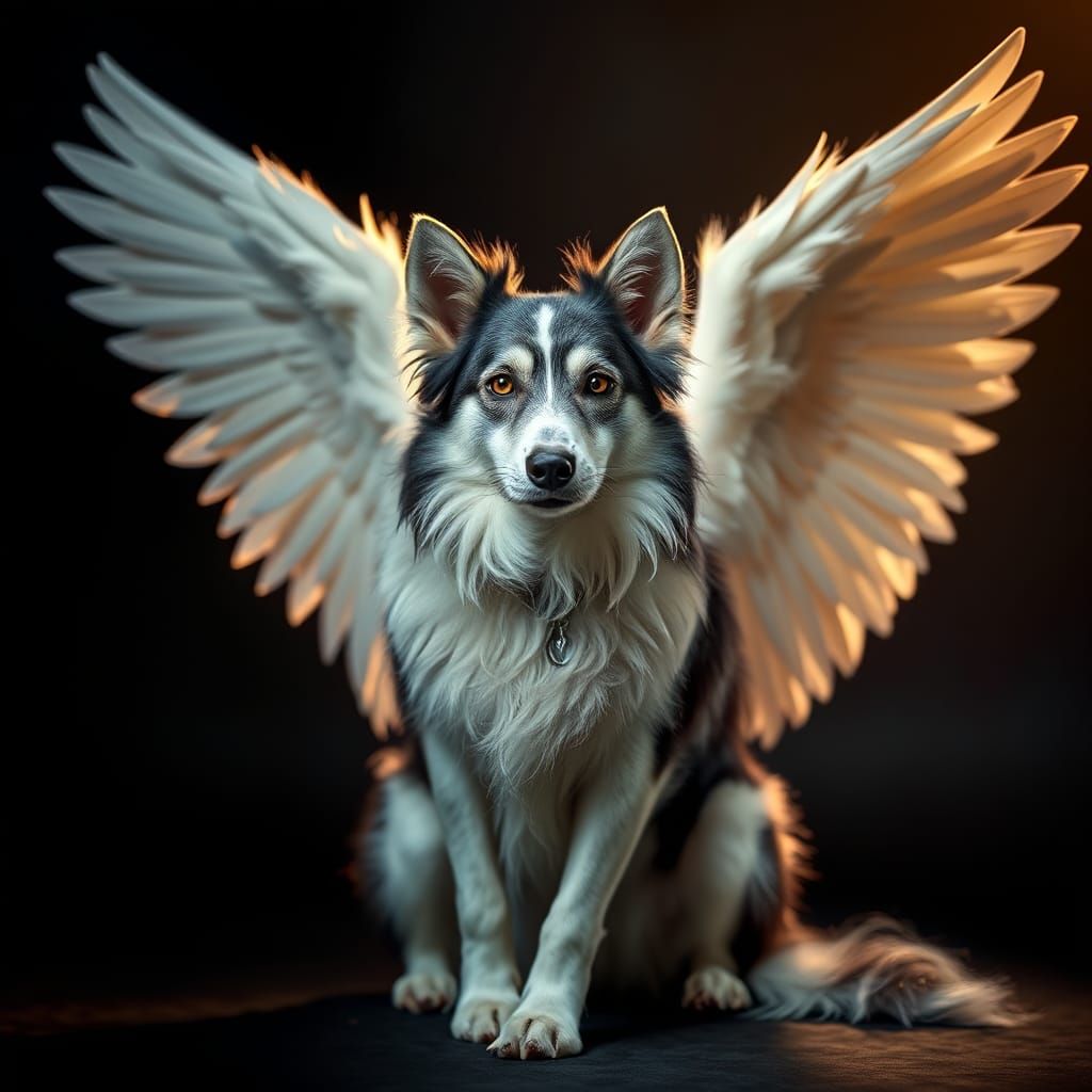 Angelic Devil Canine in High-Contrast Photo