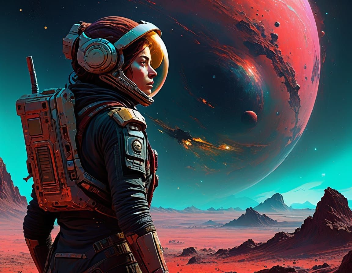 Galactic Captain in Vibrant Nebula Landscape