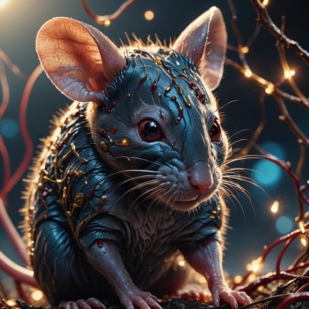 Translucent Hairless Mouse in Bioluminescent Cinematic Light