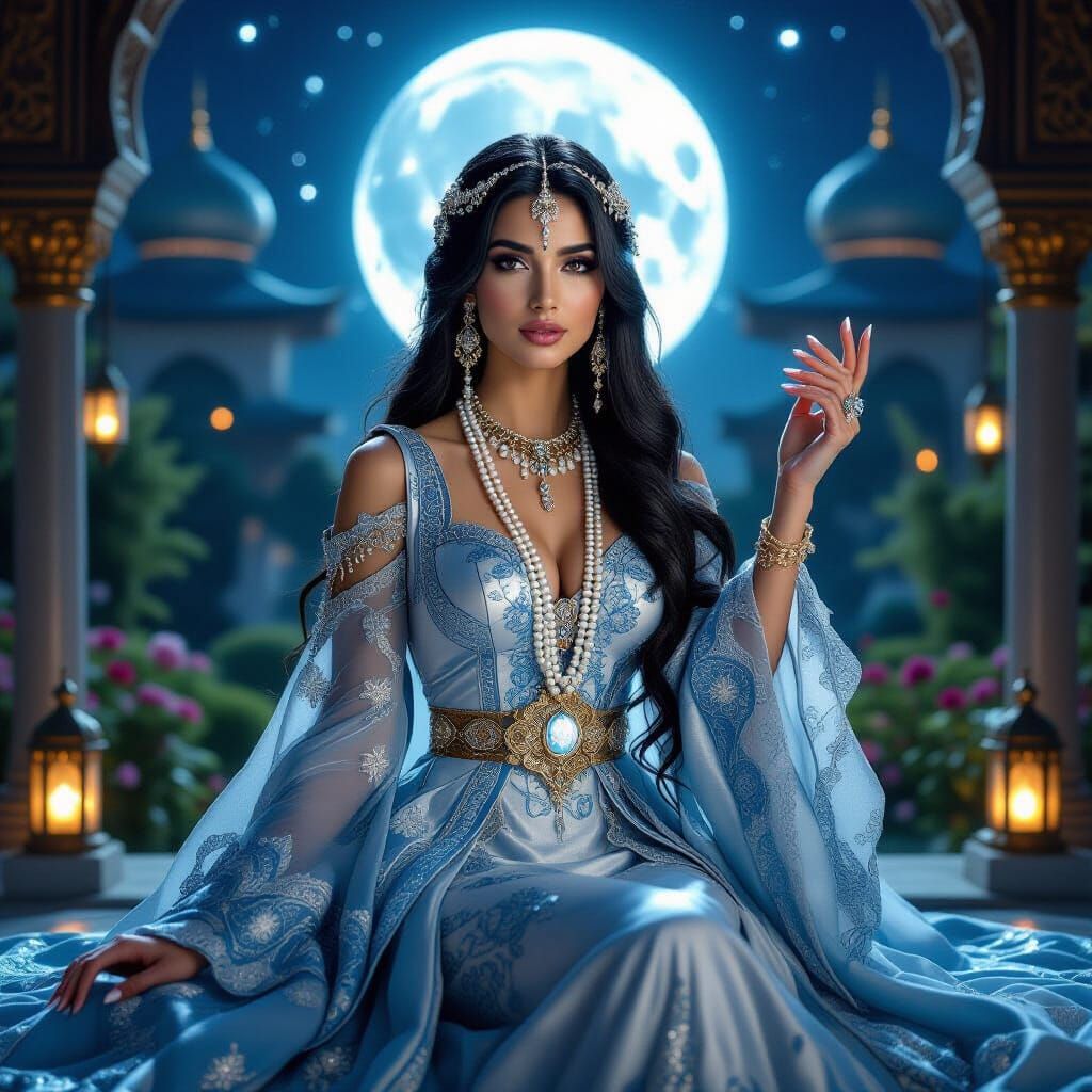 Ottoman Moon Princess Arwen in Silver and Blue