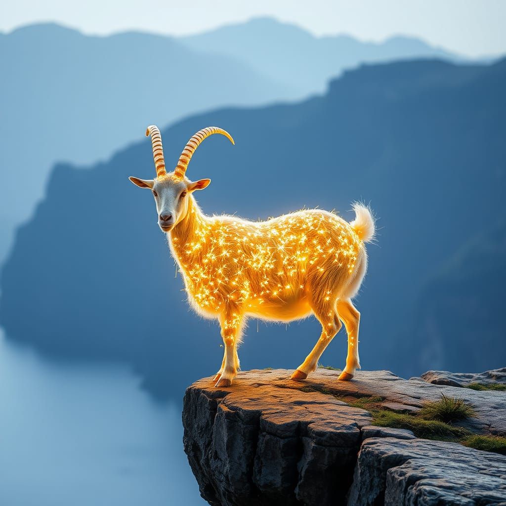 Glittering Goat on a Cliff: A Surreal Scene