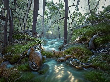 Ethereal Forest Creek in Hyperdetailed Style