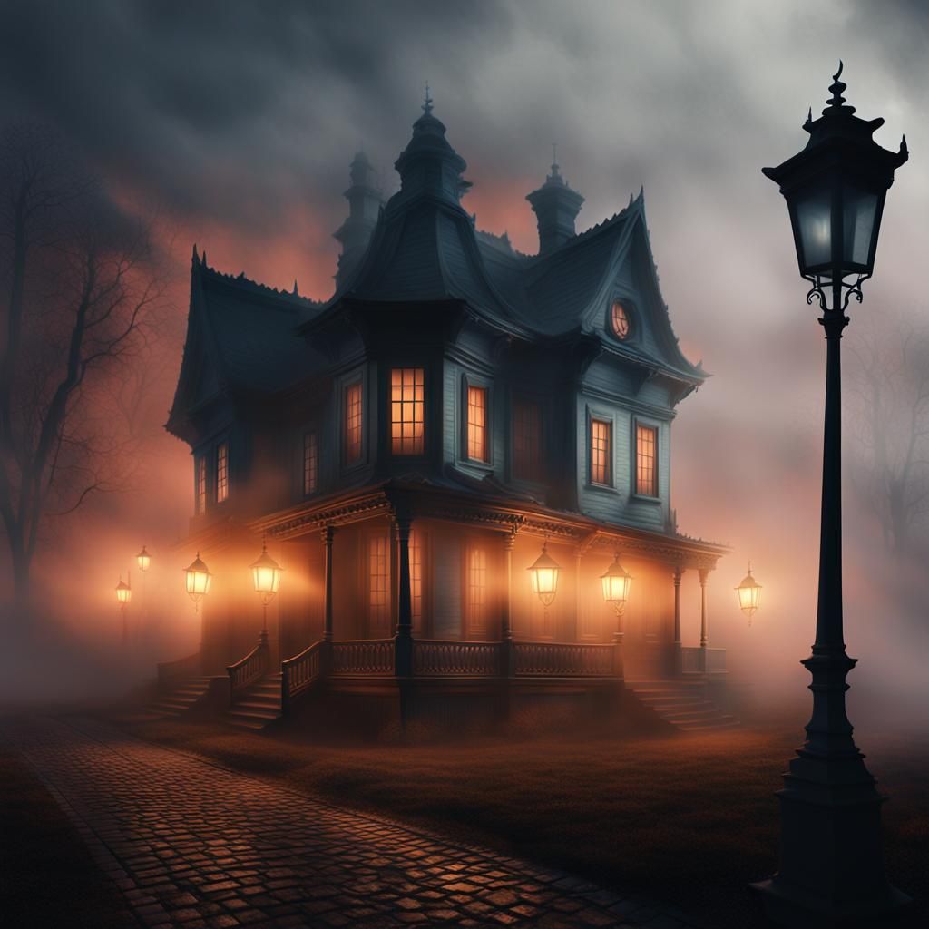 Glowing Lamps Lead to Antique House: Matte Painting