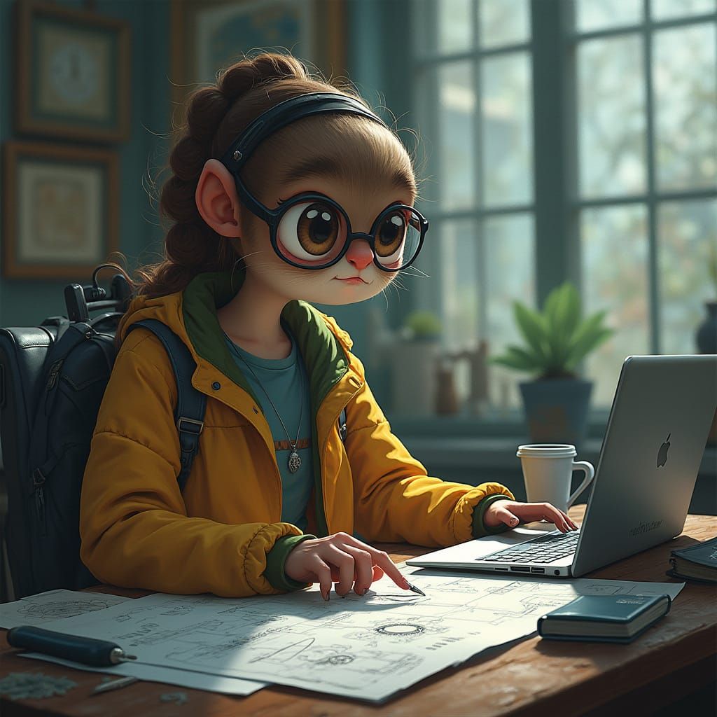 Sloth Engineer Working on Project, Digital Painting