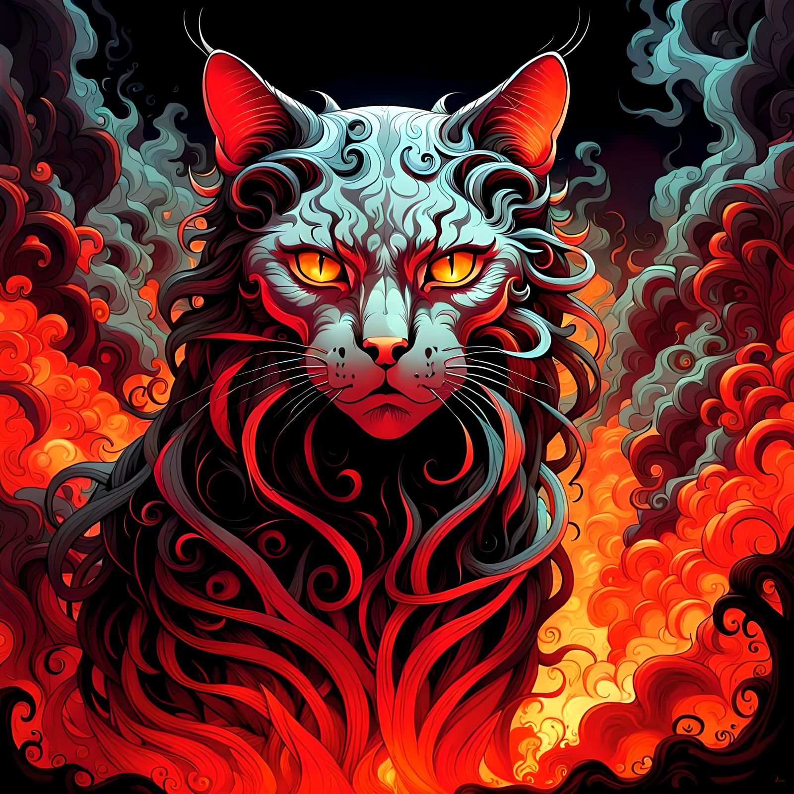 Red Cat Head in Smoky Haze