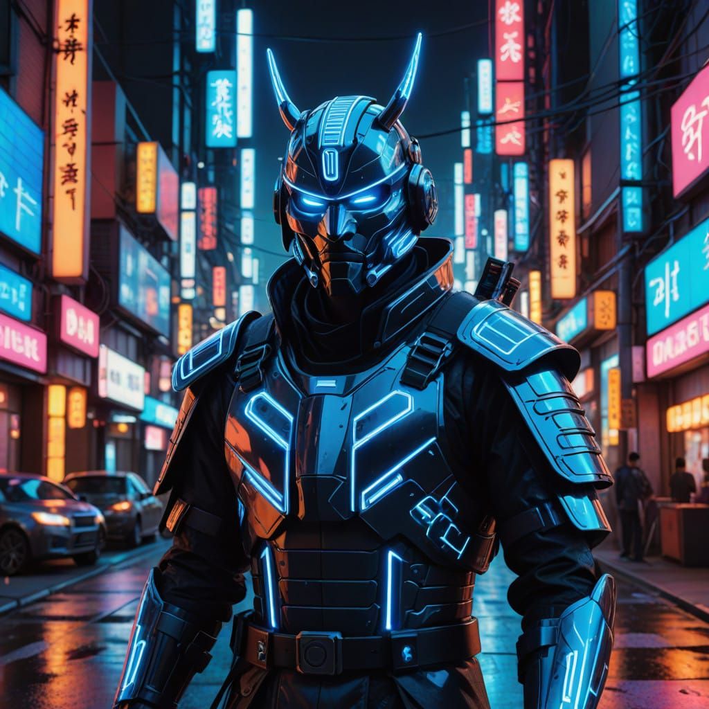 Cyberpunk Samurai Warrior in Futuristic Armor