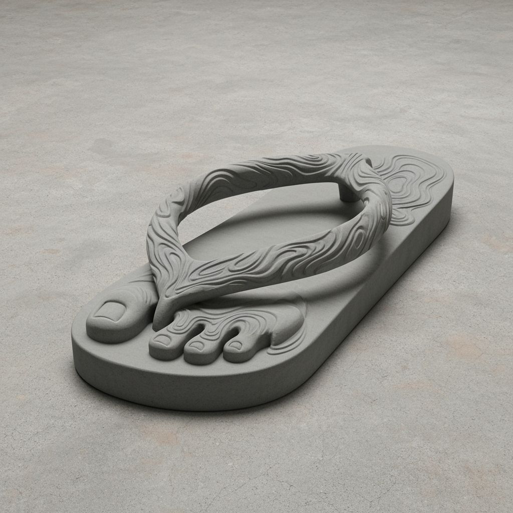 Concrete Flip-Flop Sculpture with Organic Textures