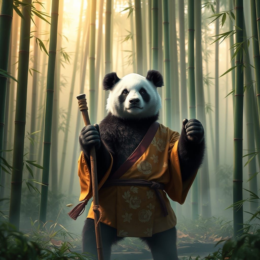Panda Master in Bamboo Forest