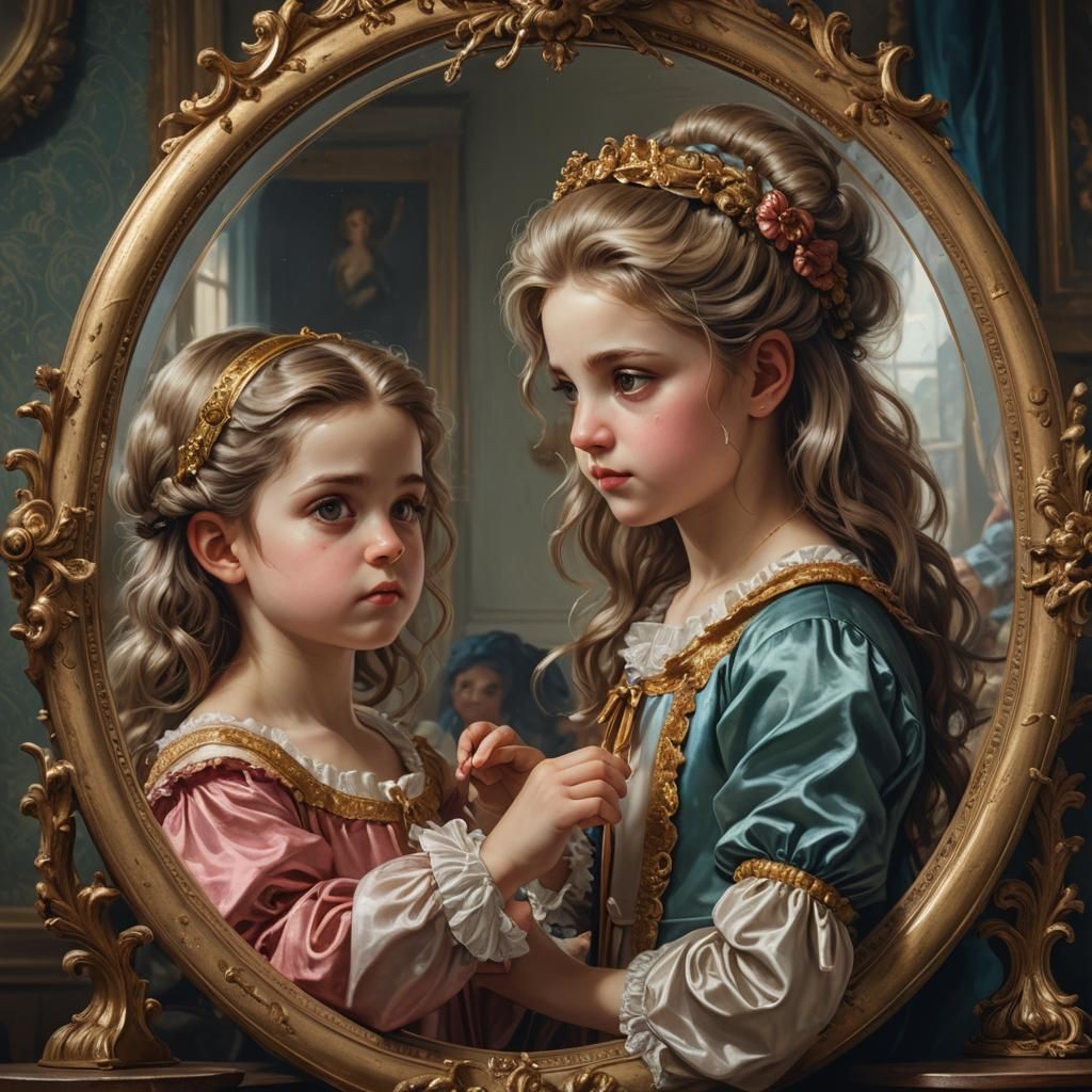 Girl in Mirror: Oil Painting in Kauffman Style