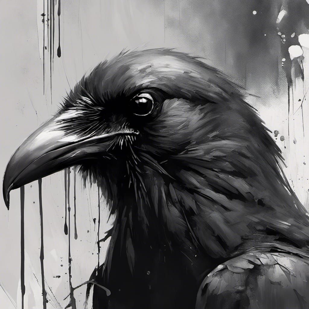 Photorealistic Raven in Black and White Speedpaint
