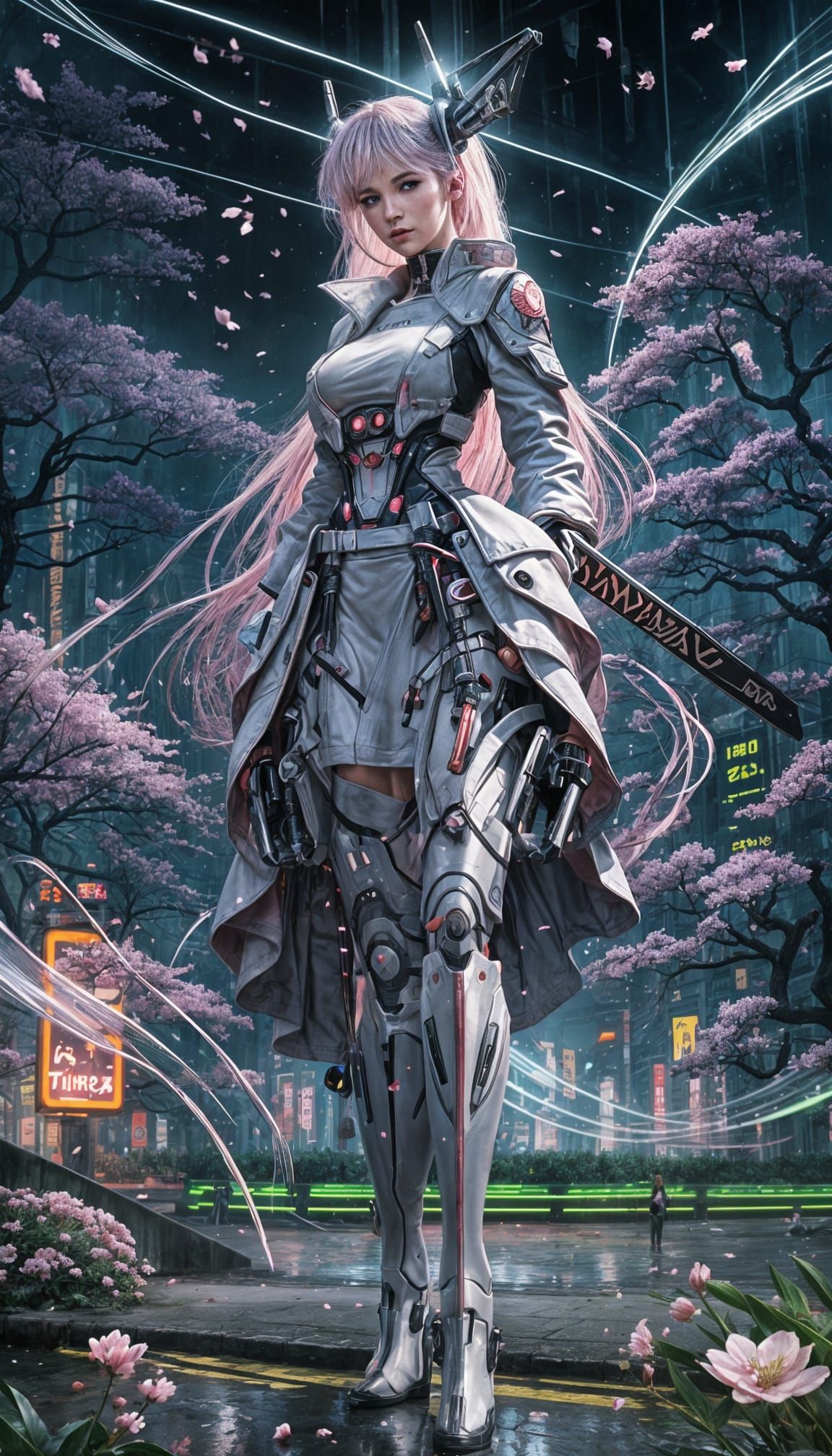 Cherry Blossom Samurai Woman in Anime Style