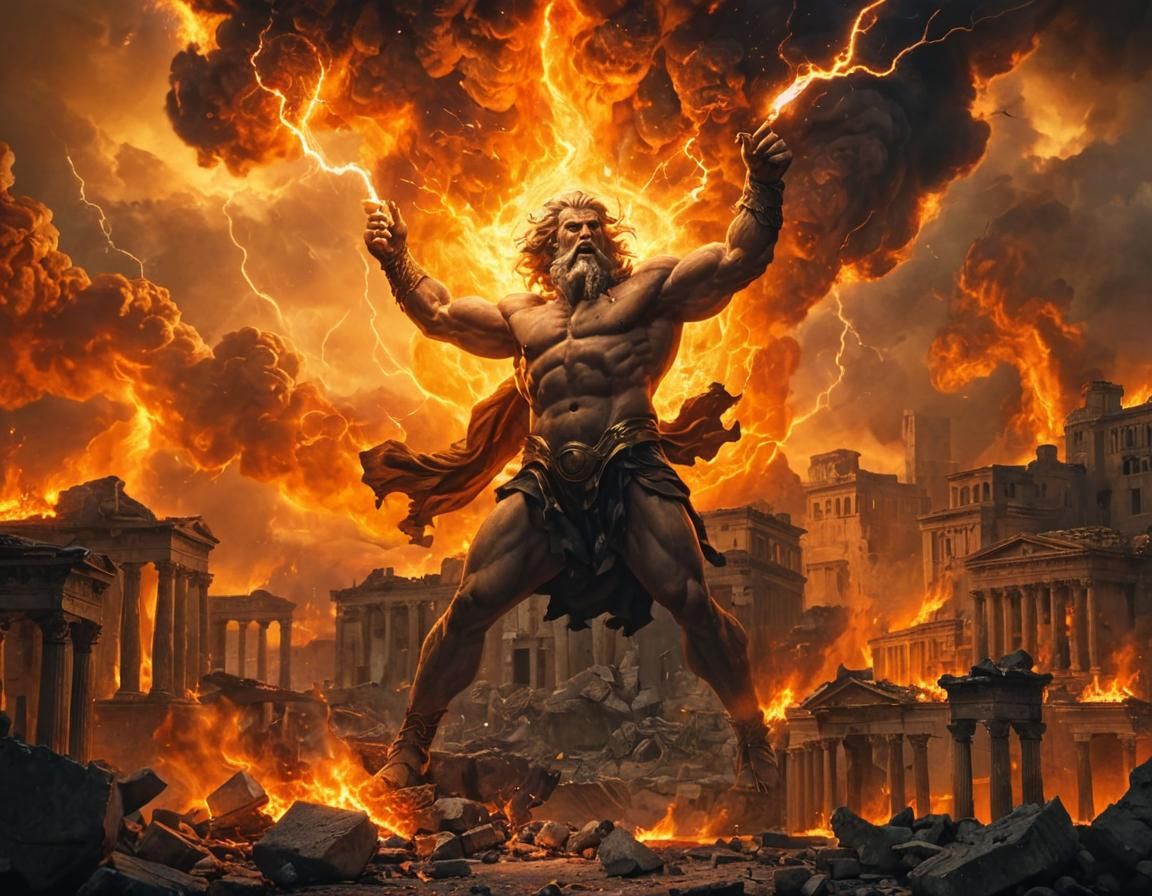 Zeus Scorches Ancient City in Baroque Painting