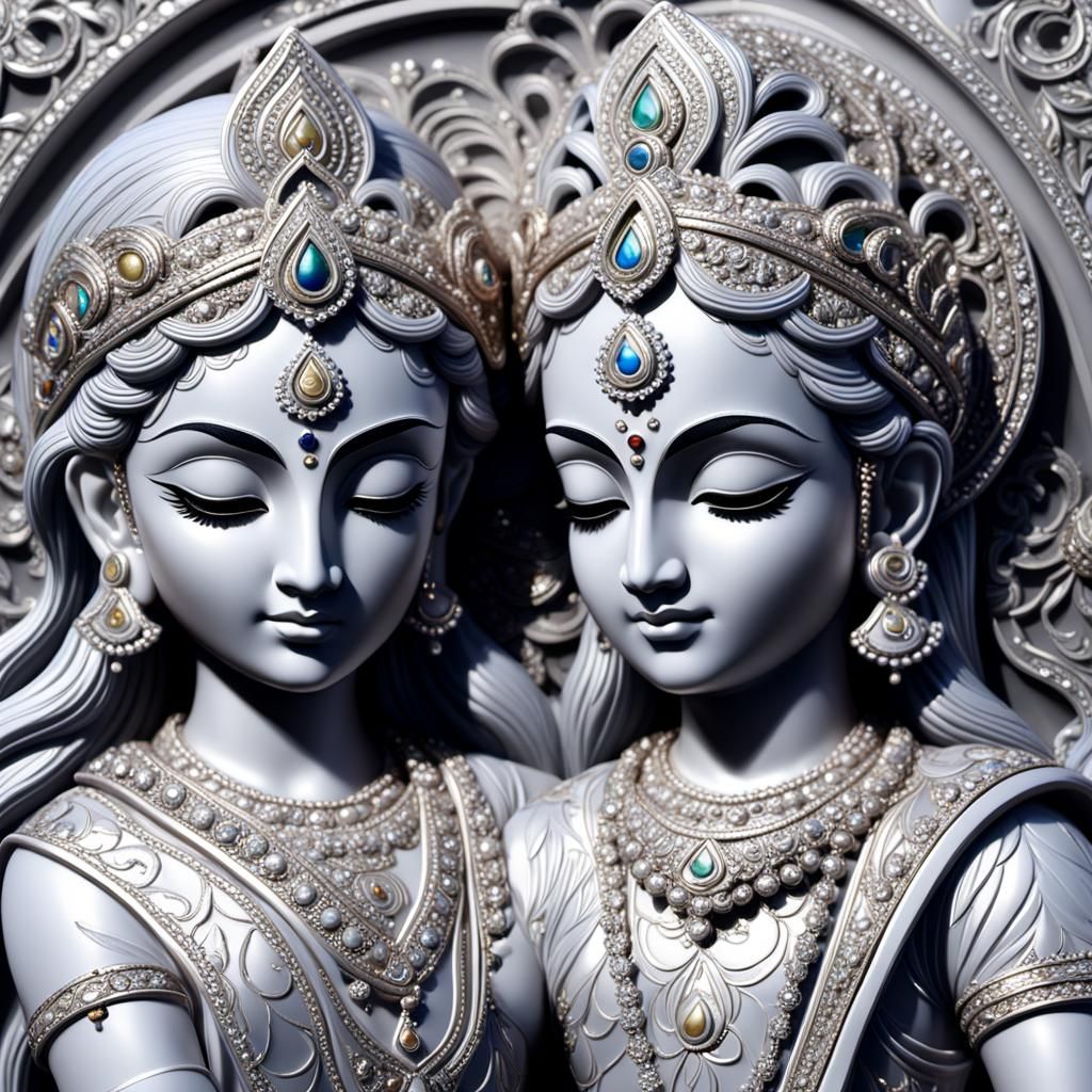 Radha Krishna in silver marble carving