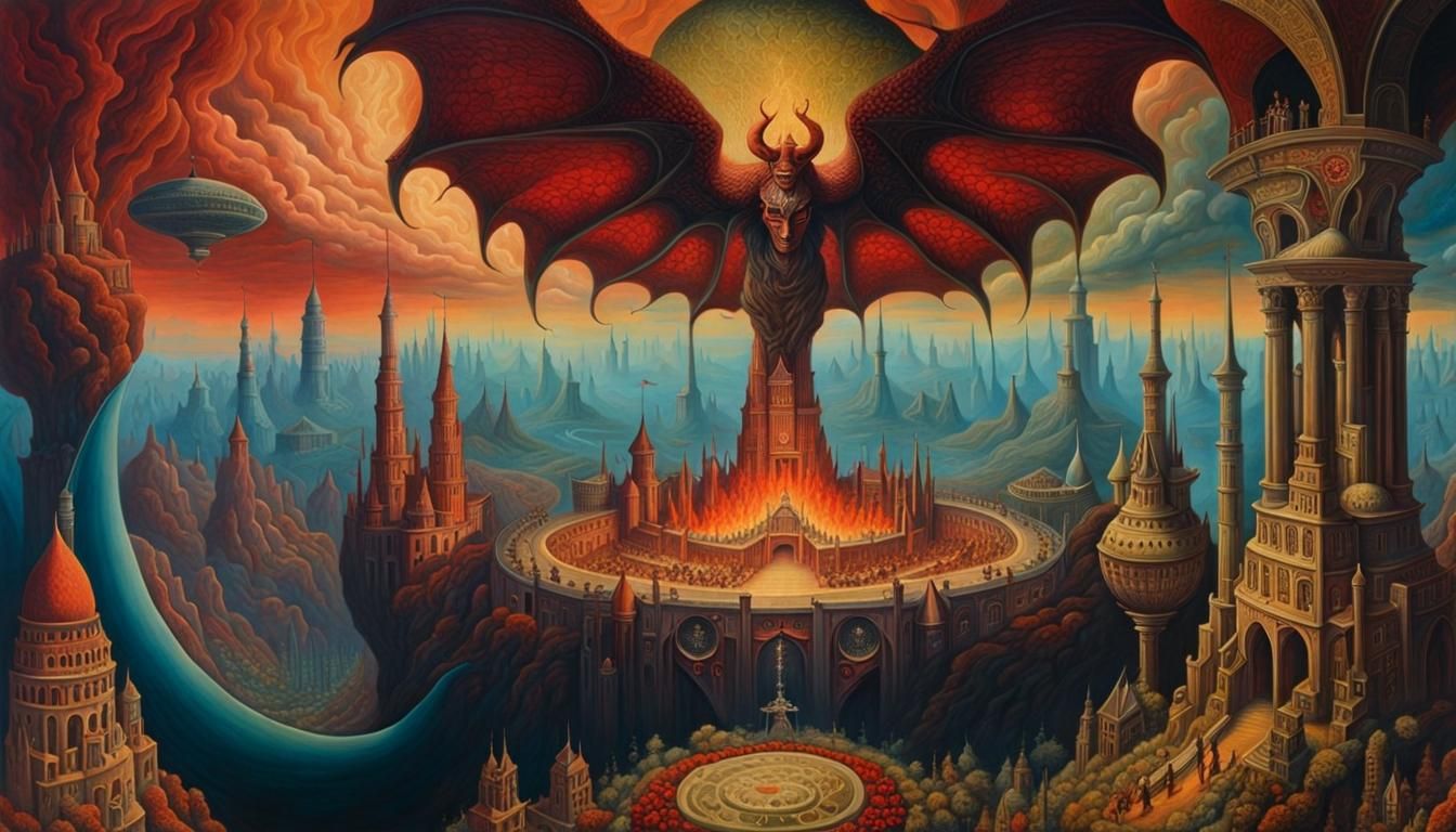 Surreal Underworld Scene in Magic Realism Style