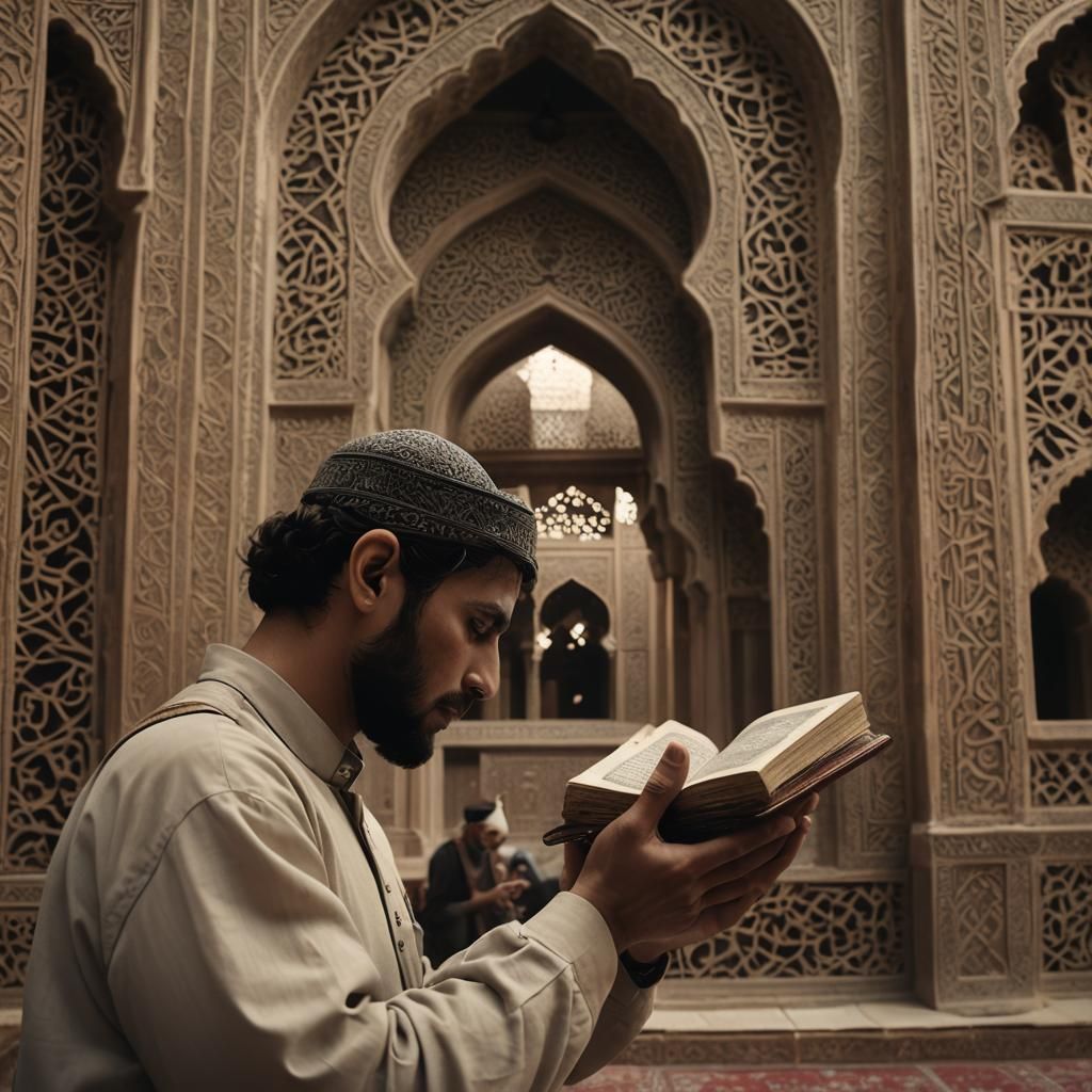 Quran Held Reverently: Cinematic Film Still
