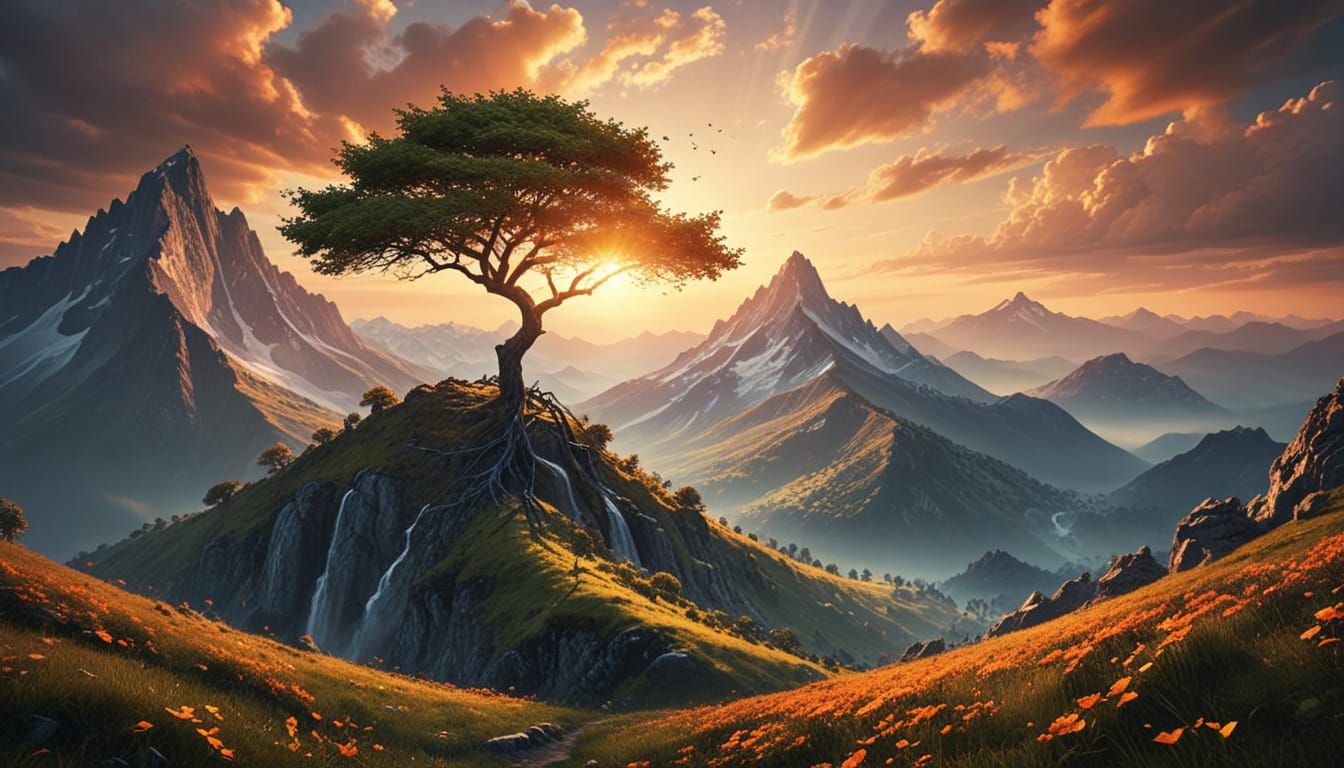 Ethereal Spring Mountain Sunset