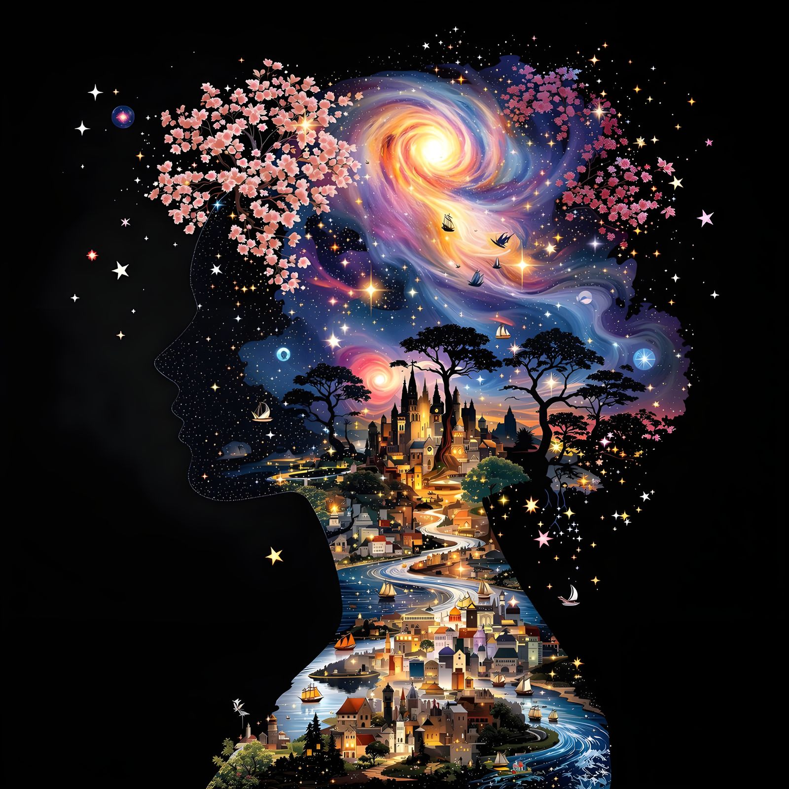 Princess in Celestial Galaxy Landscape