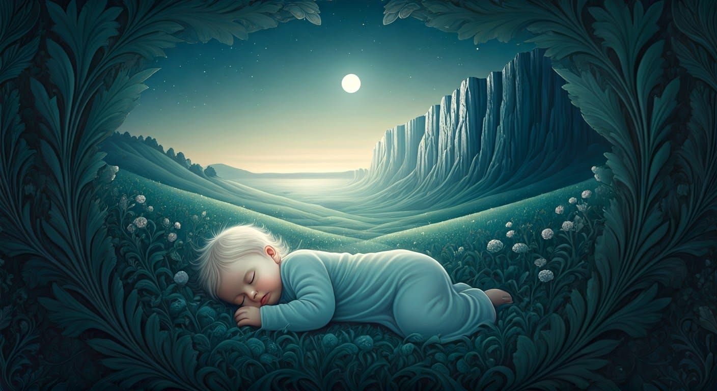 Sleeping Baby and Dragon in William Morris Style