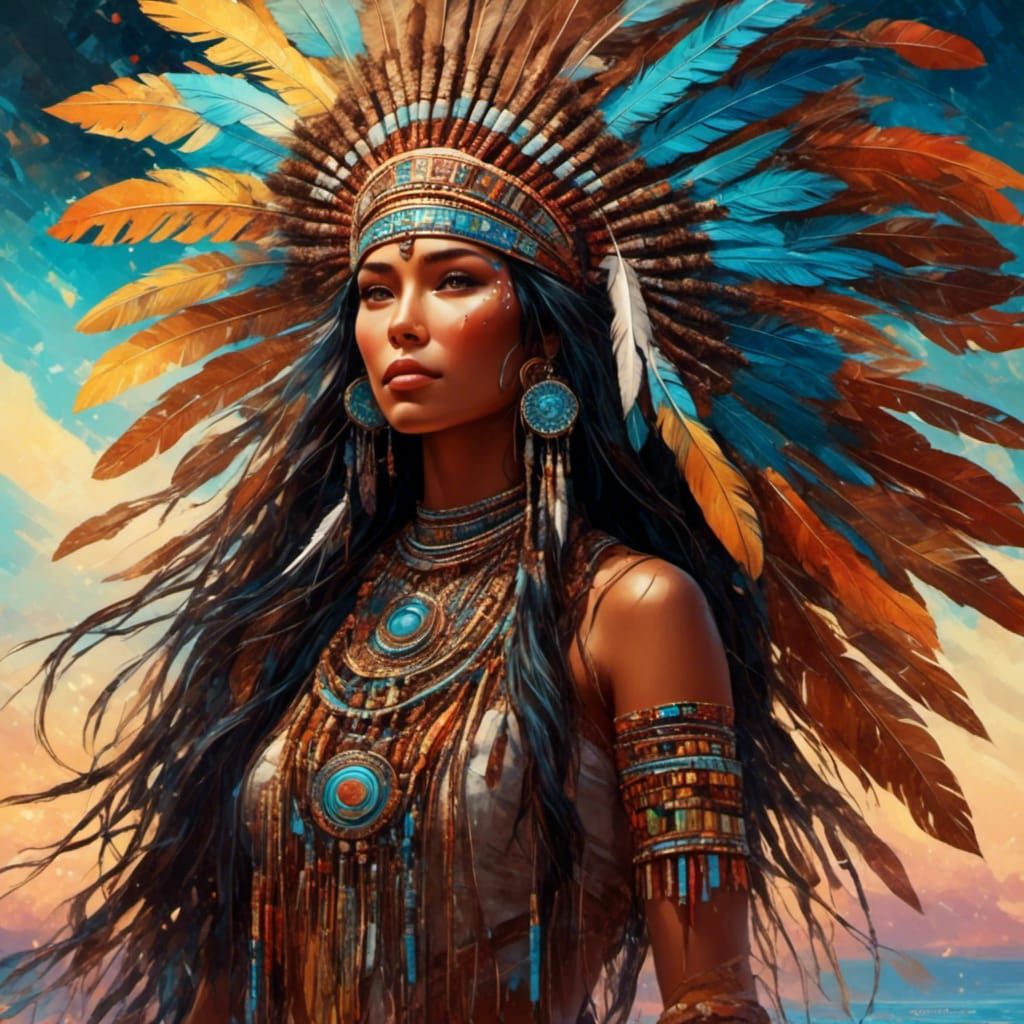Beautiful Native American woman, used <lora:Murraypunk v2:1....