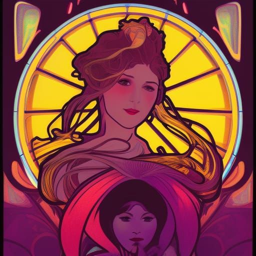 Art Nouveau Portrait in Synthwave Neon Style