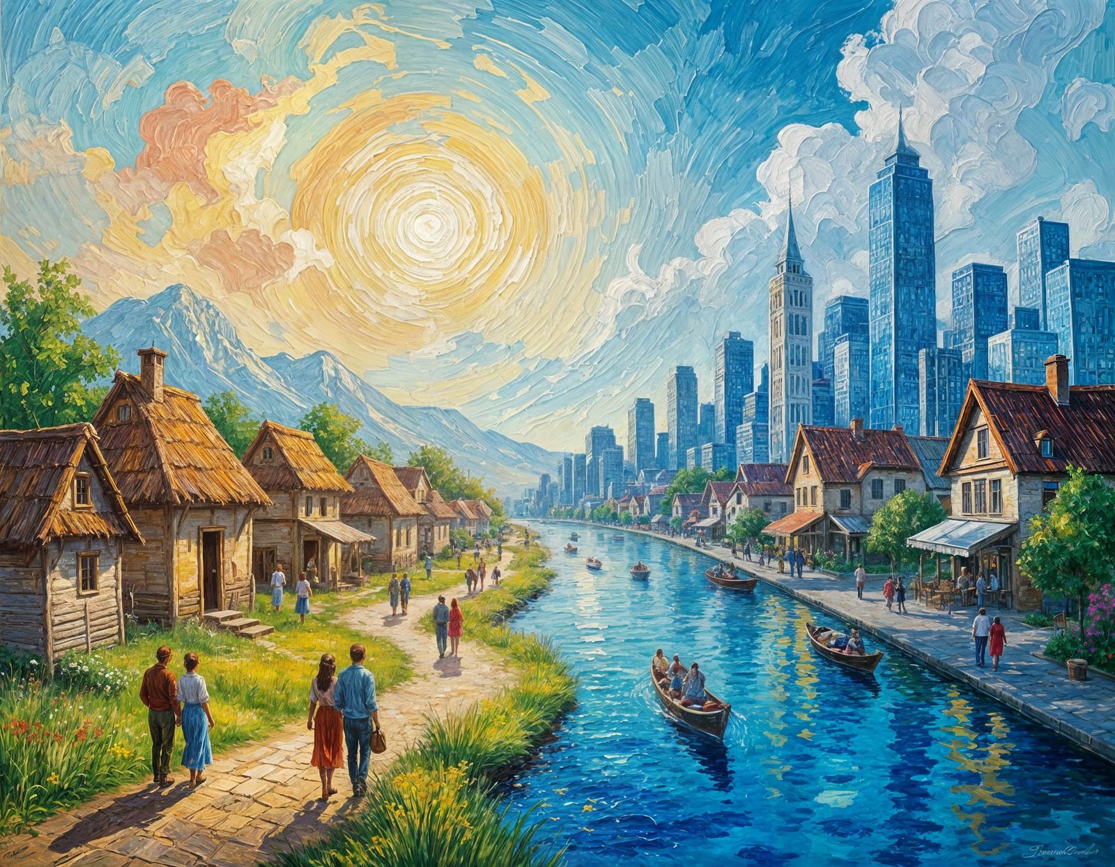 Prehistoric Village Meets Futuristic Town in Impasto Paintin...