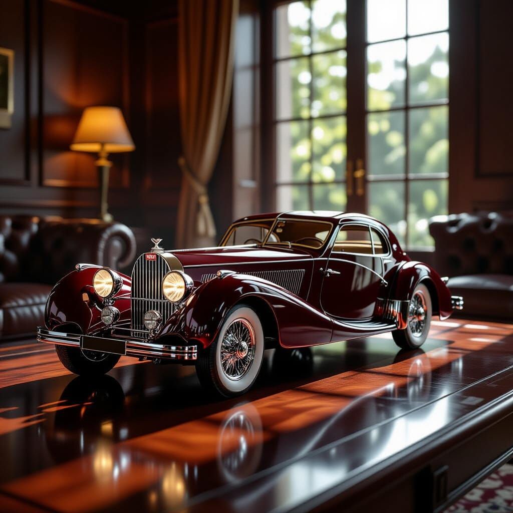 Detailed Bugatti Type 57 Model in Luxurious Living Room