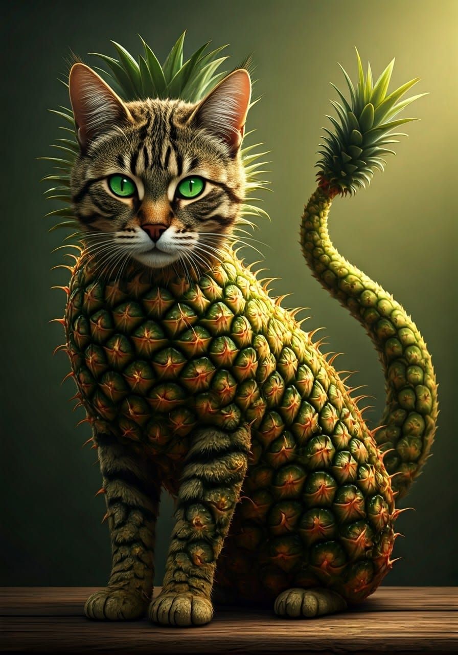 Exotic Feline-Pineapple Hybrid in Tropical Style