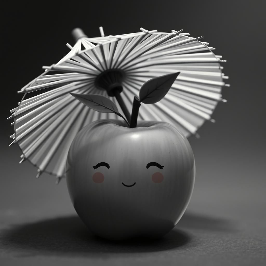 Japanese Apple with Bamboo Umbrella in 3D Anime Style