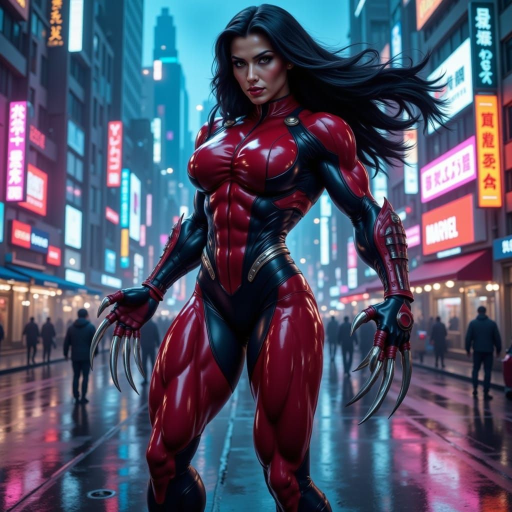 Deadly Lady Deathstrike in Neon Tokyo