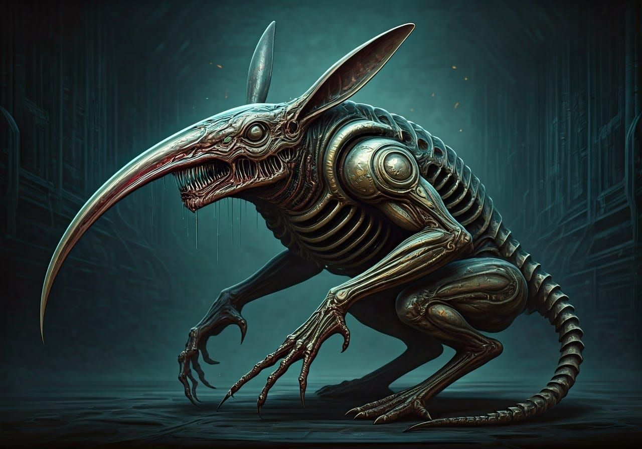 Nightmarish Rabbit Xenomorph in Biomechanical Style
