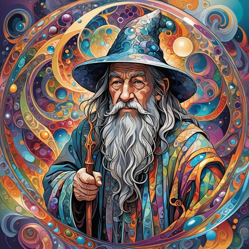 Gandalf in Iridescent Bubble: Abstract Vector Fractal