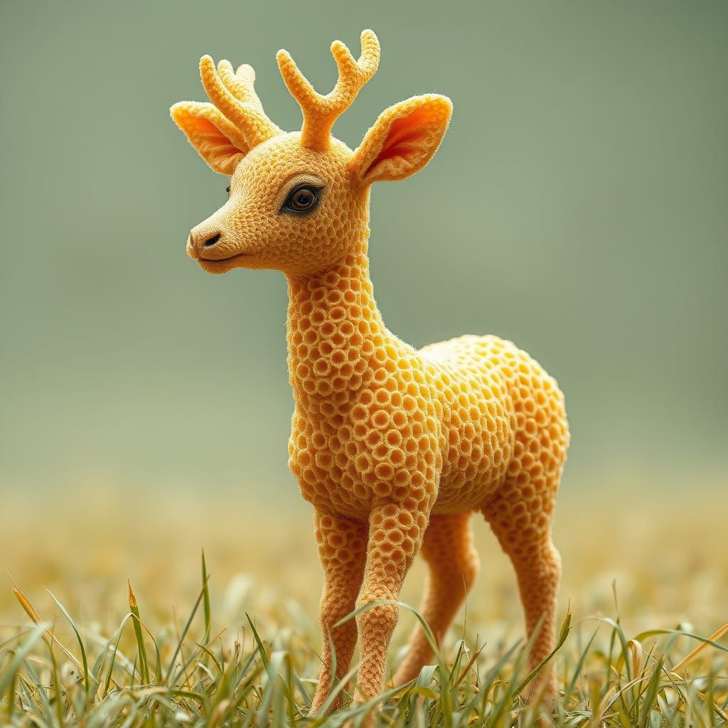 a sponge deer standing in the grass, honeycomb, skin pore de...