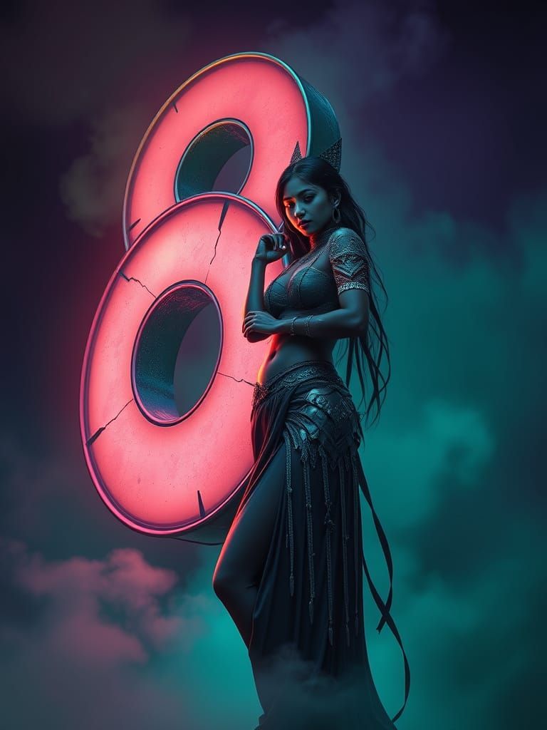 Assamese Goddess in Cyberpunk Ruins