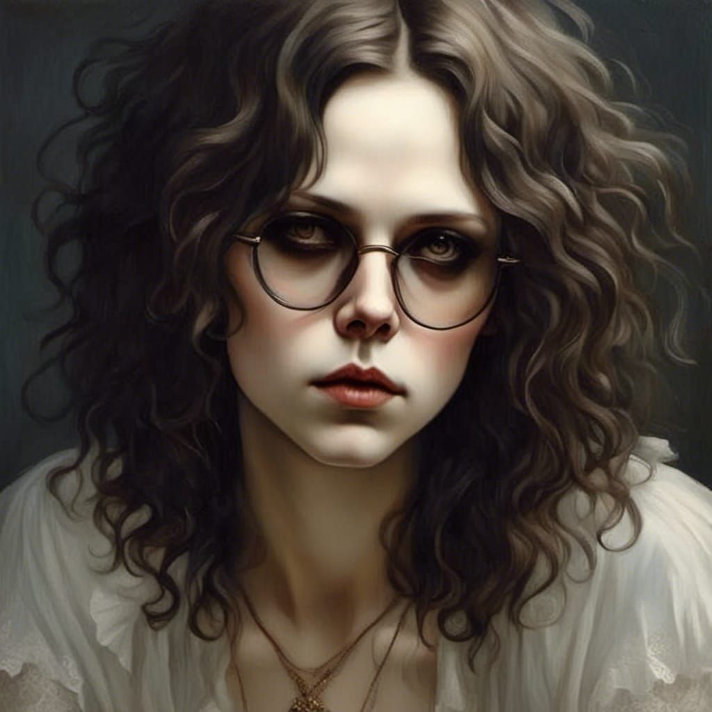 Sad Girl Waking Up with Brown Hair and Glasses