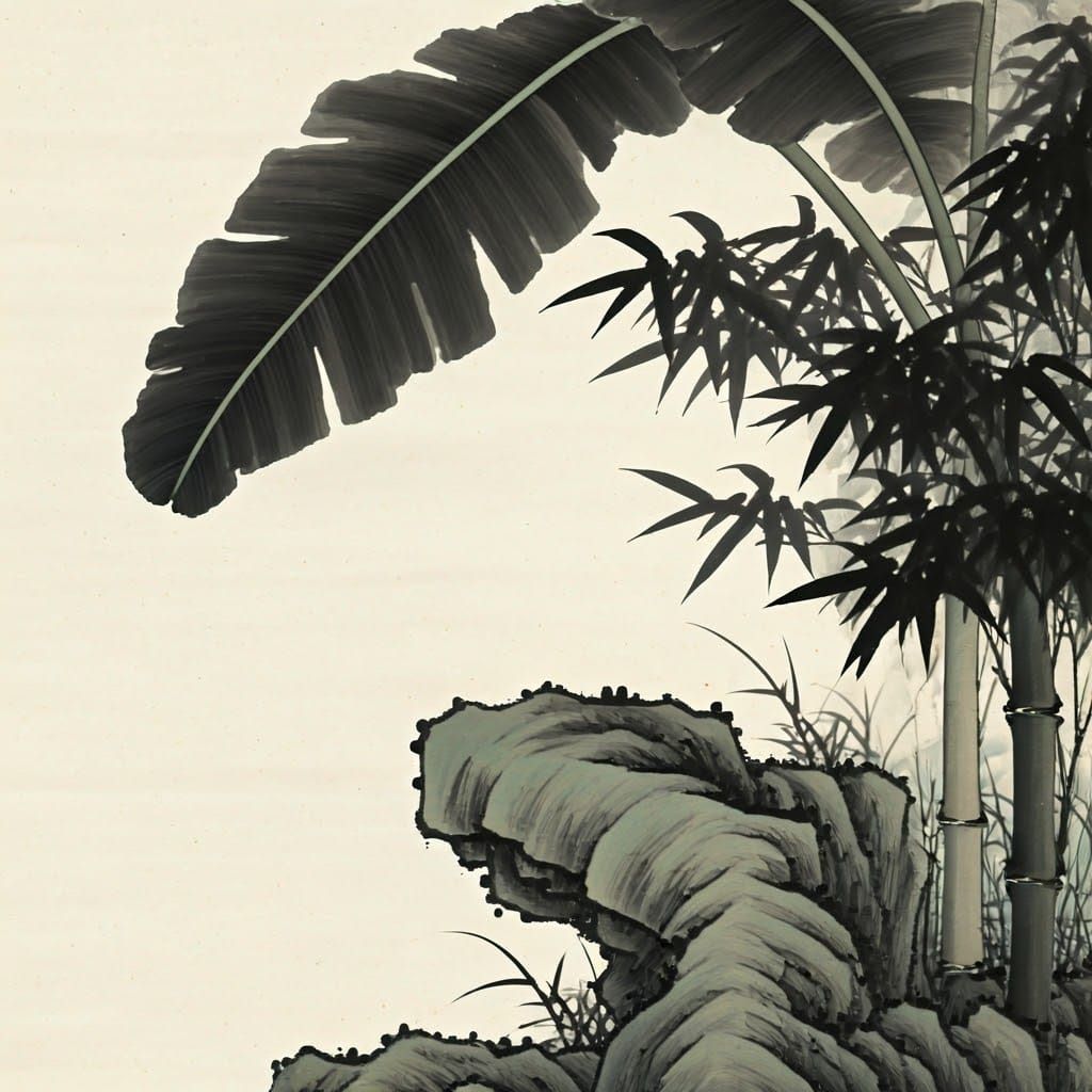 Chinese Ink Painting: Bamboo and Rocks in Traditional Style
