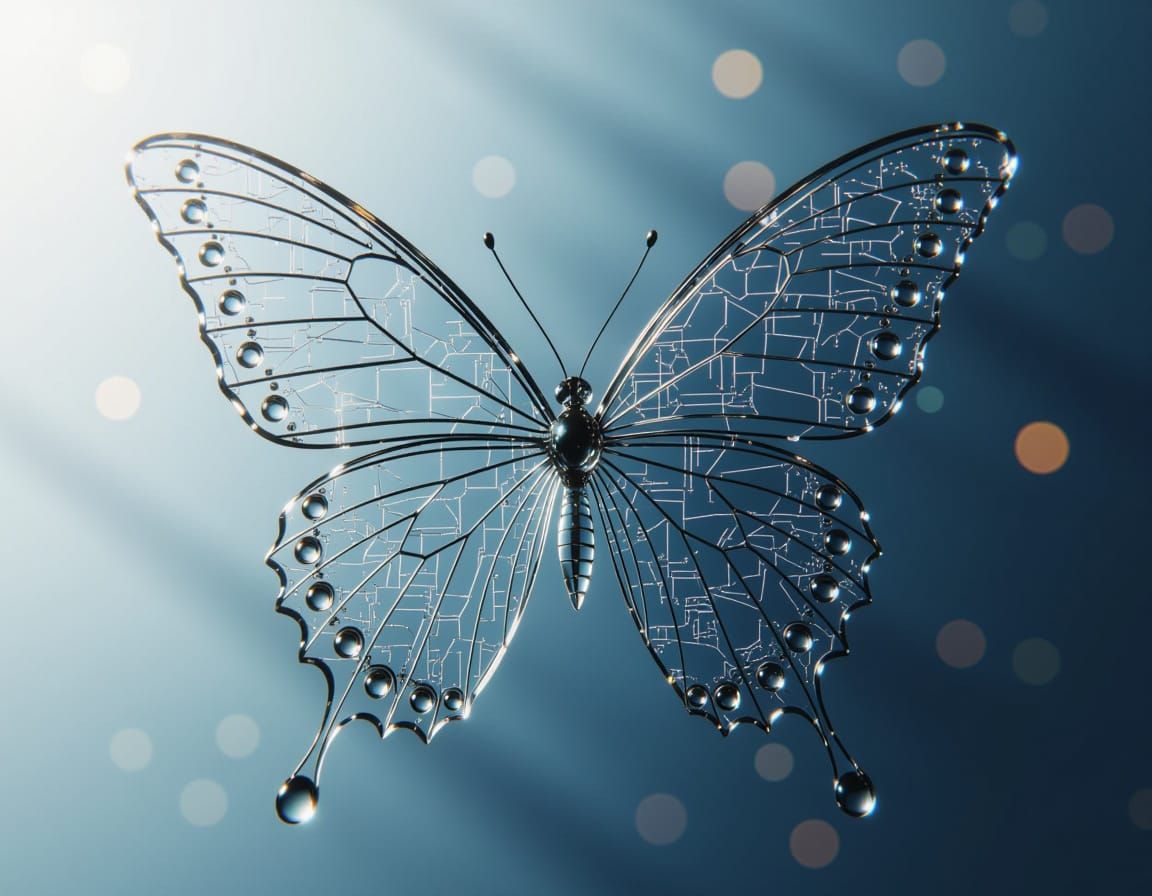 Glass Butterfly with Circuit Wings in Ethereal Glow