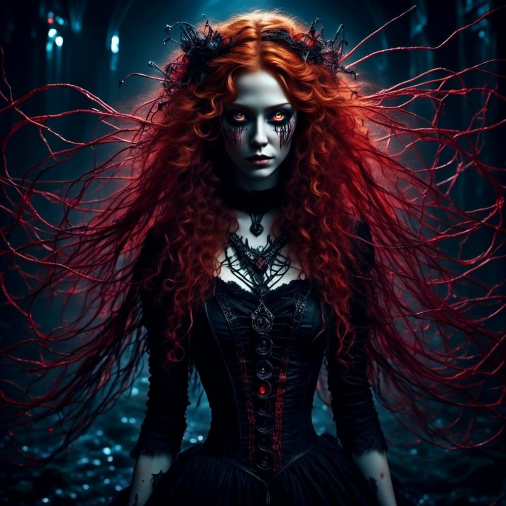 Gothic Ginger Woman with Red Eyes