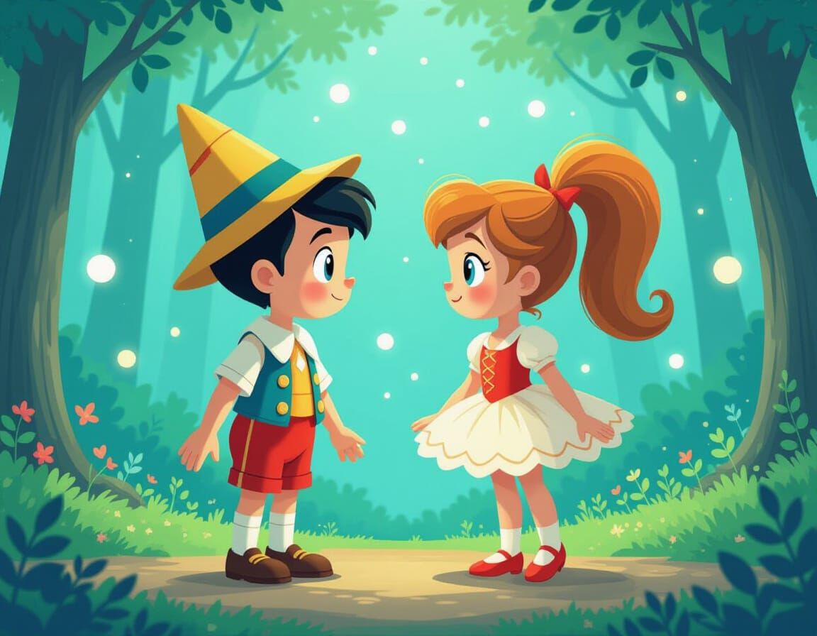 Pinocchio and Ballerina Doll in Enchanted Forest