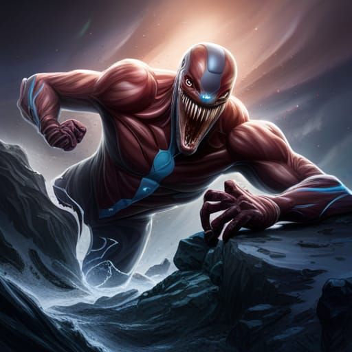 Cyborg Venom Using Powers in Detailed Matte Painting