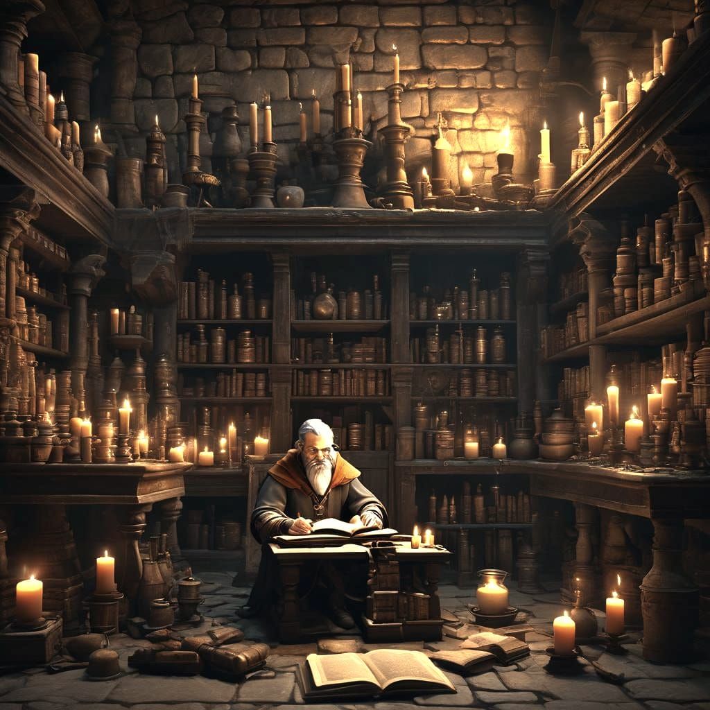 Medieval Alchemist Laboratory in 3D Game Style