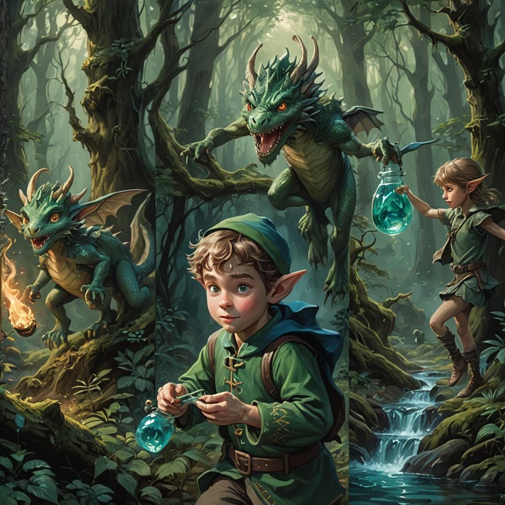 Fantasy Triptych: Child, Elf, and Dragon