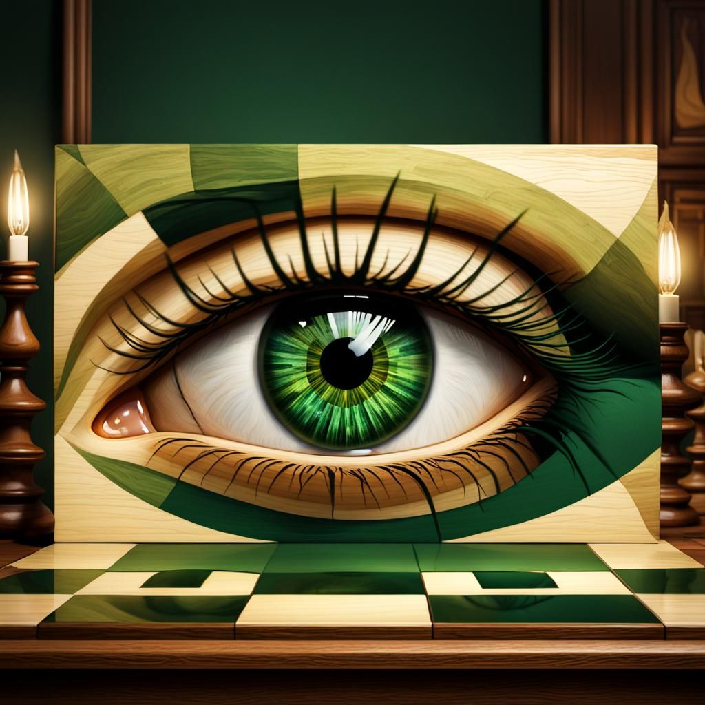 Hyperrealistic Eye Reflecting Vintage Chess Scene