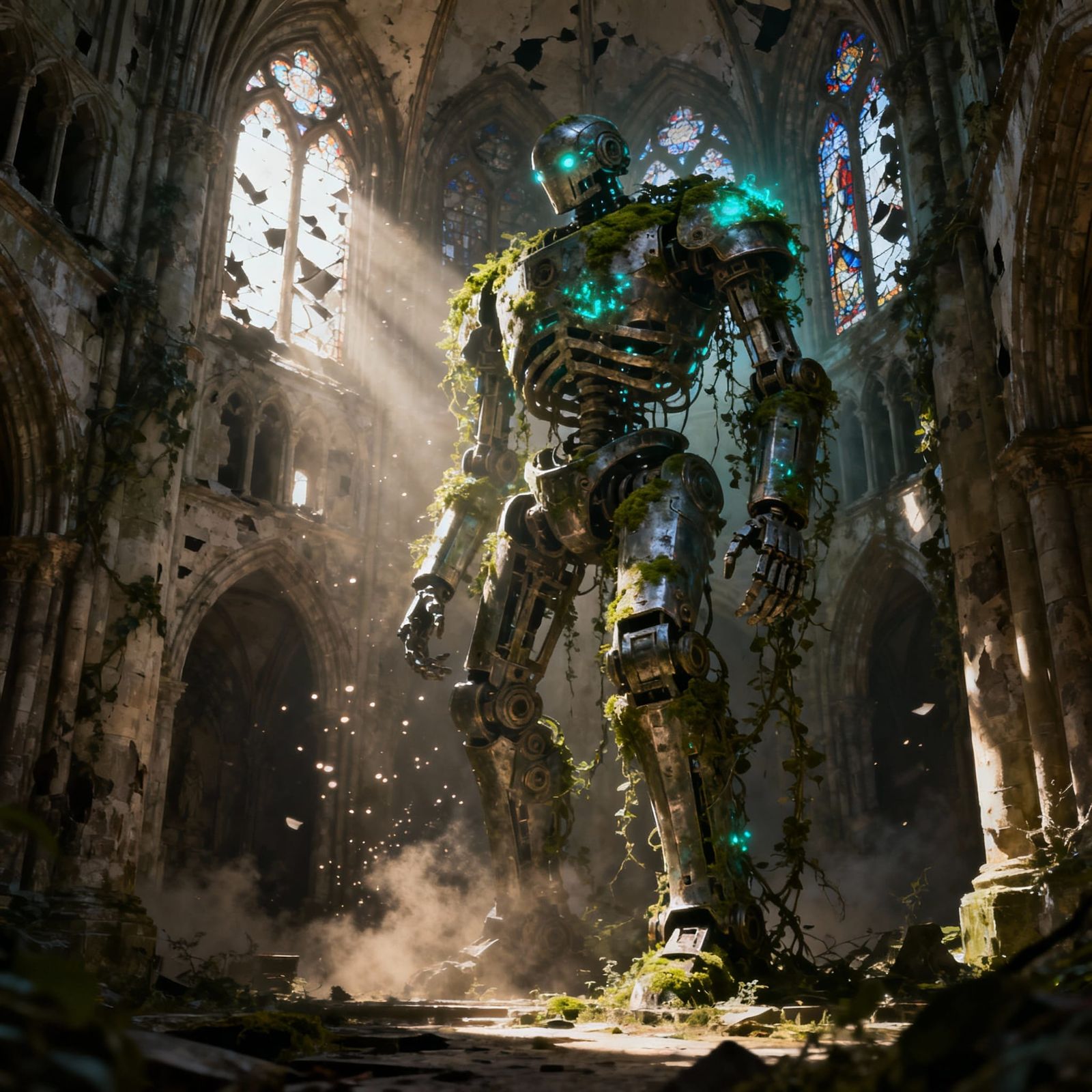 Ancient Robot in Gothic Cathedral - Digital Art