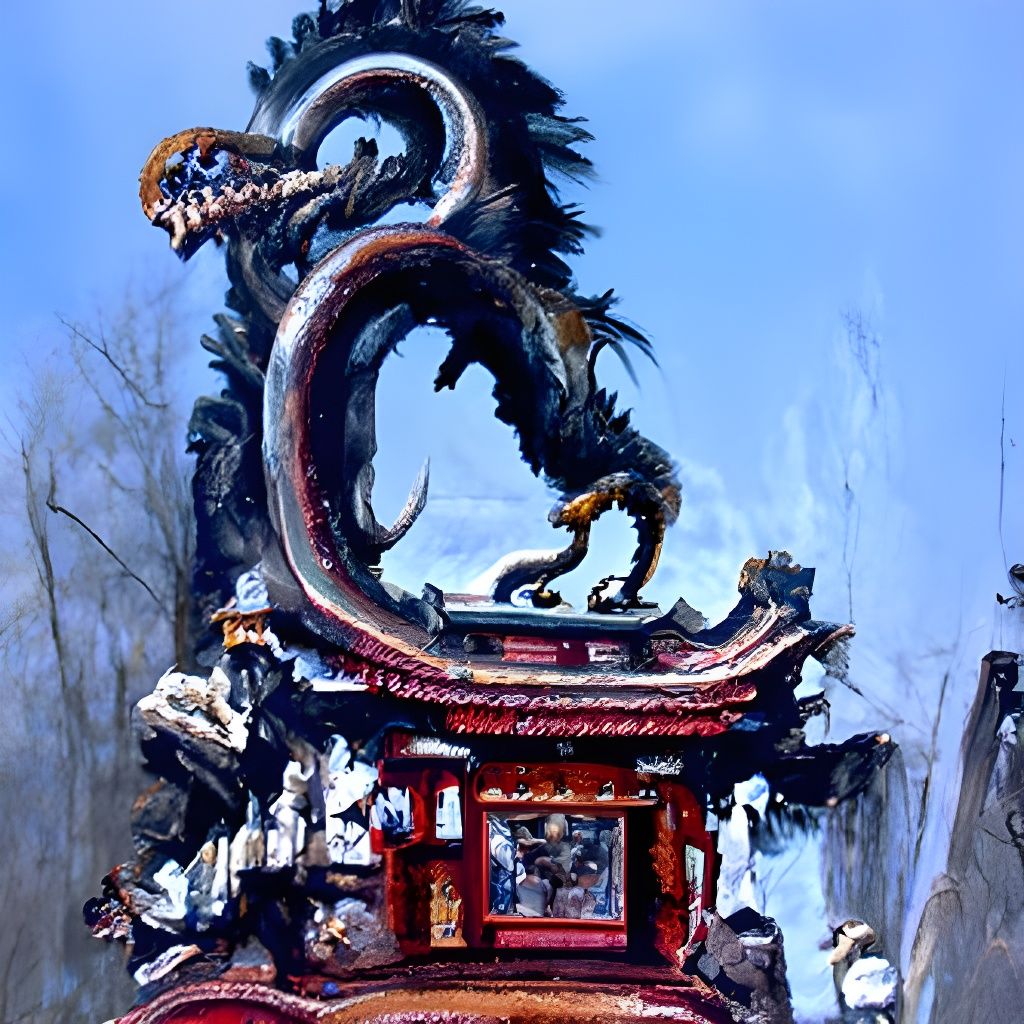Chinese Dragon in Temple, Oil Painting