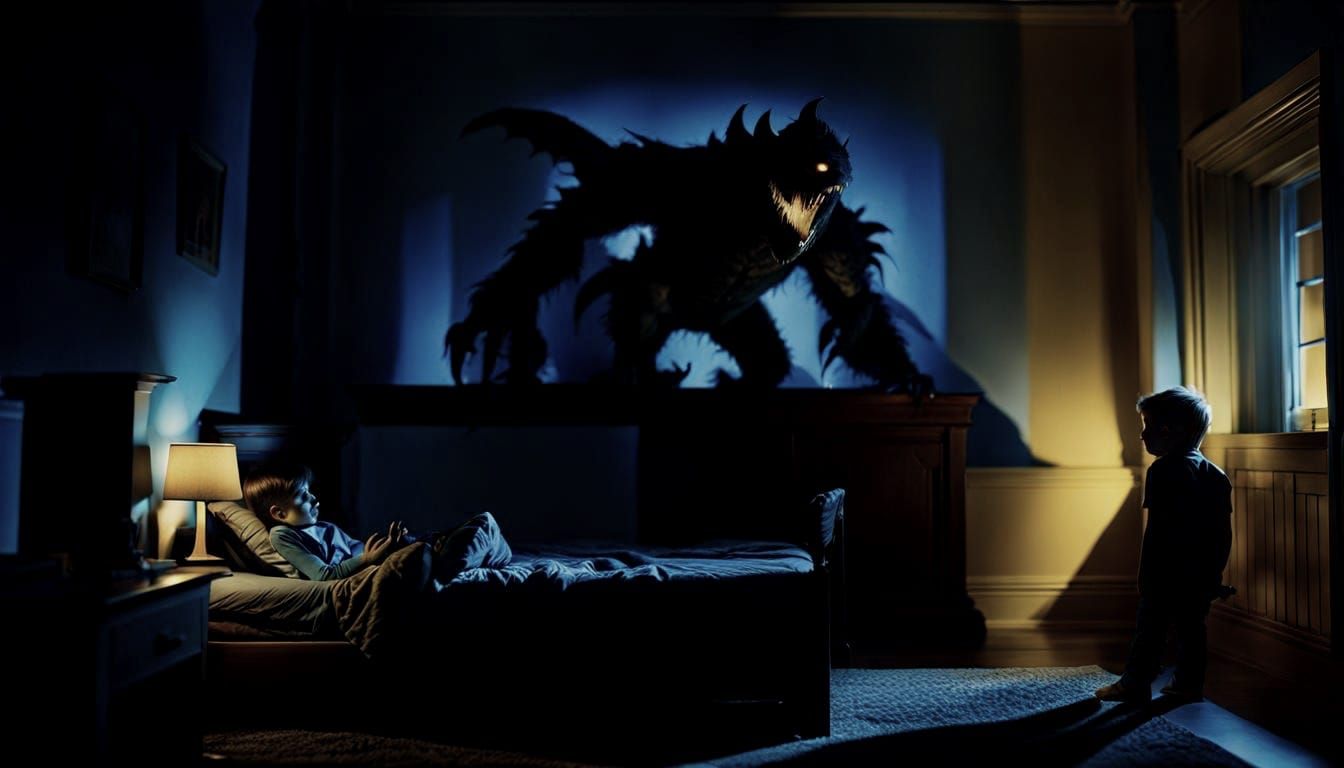 Monster Perched Over Sleeping Boy