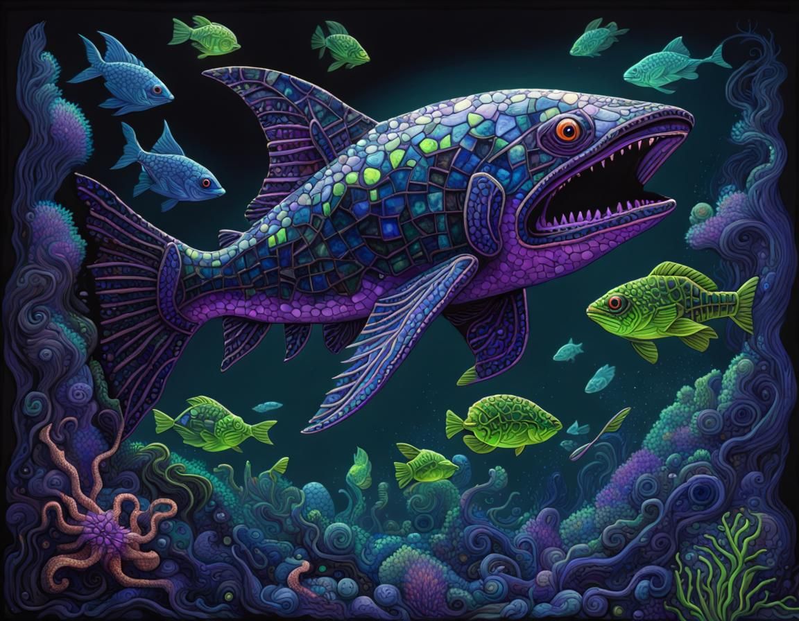 Bioluminescent Underwater Mosaic Concept Art