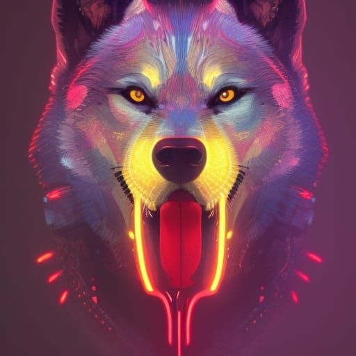Neon Wolf Portrait in Hyperdetailed Digital Art Style