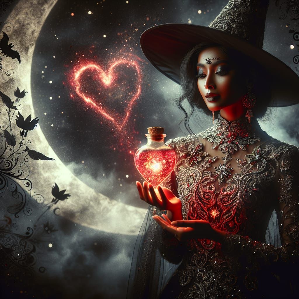 Enchanting South Asian Witch With Glowing Heart Potion