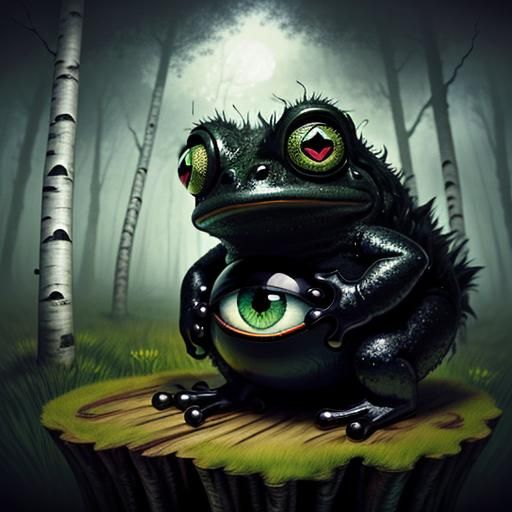 Cute Furry Frog Creature in Magical Forest